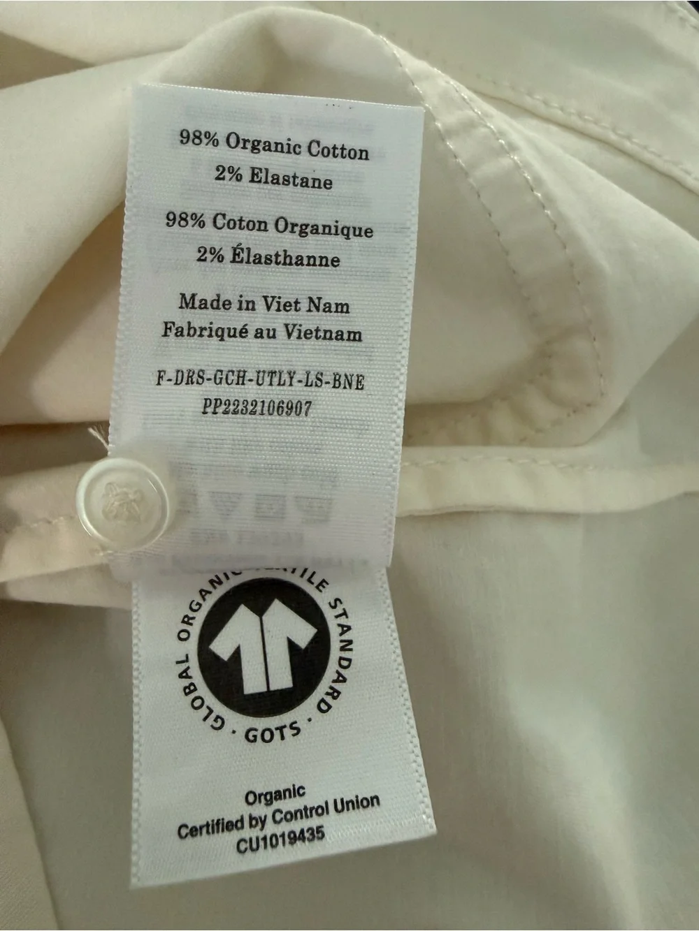 NWOT Everlane The Long Sleeve Organic  Cotton Utility Mini Dress Bone / Cream M